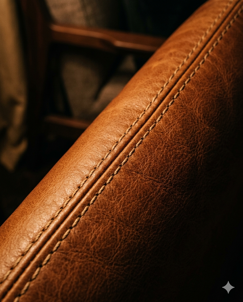 Velour Cognac Leather Sofa