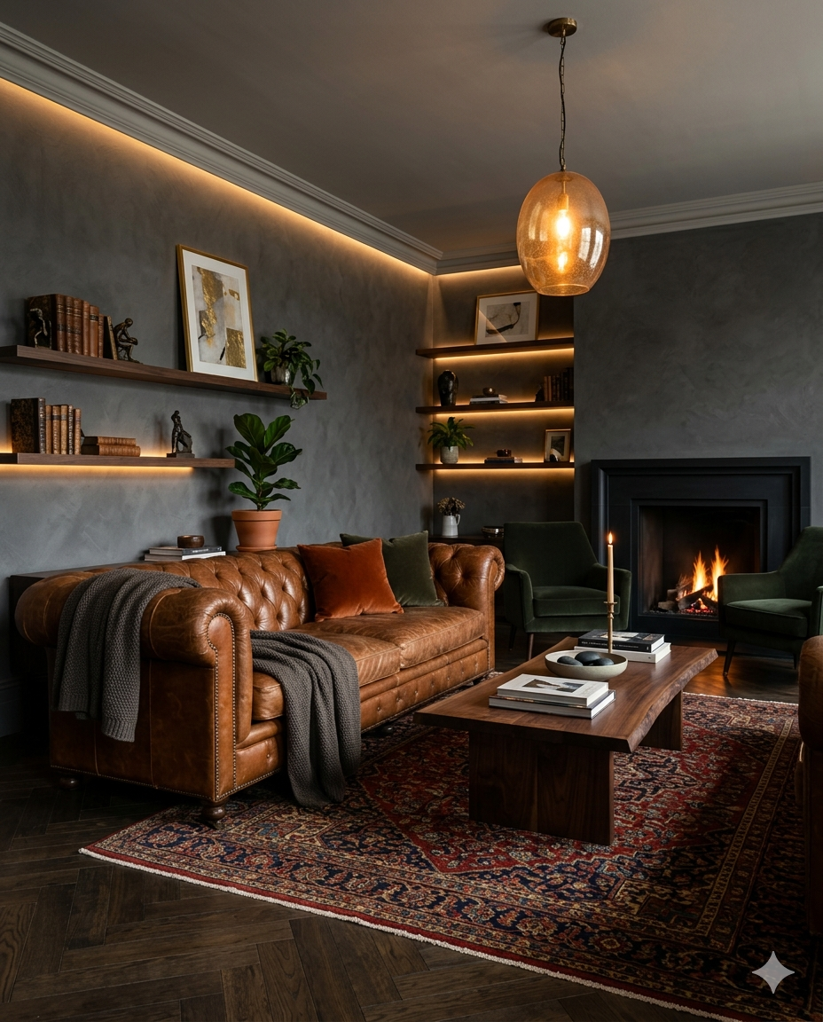 Velour Cognac Leather Sofa