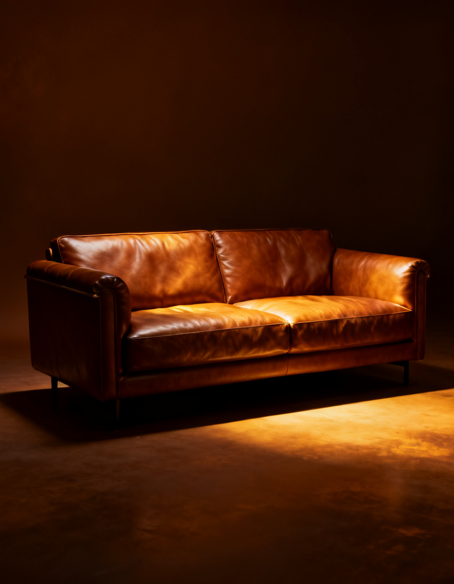 Velour Cognac Leather Sofa